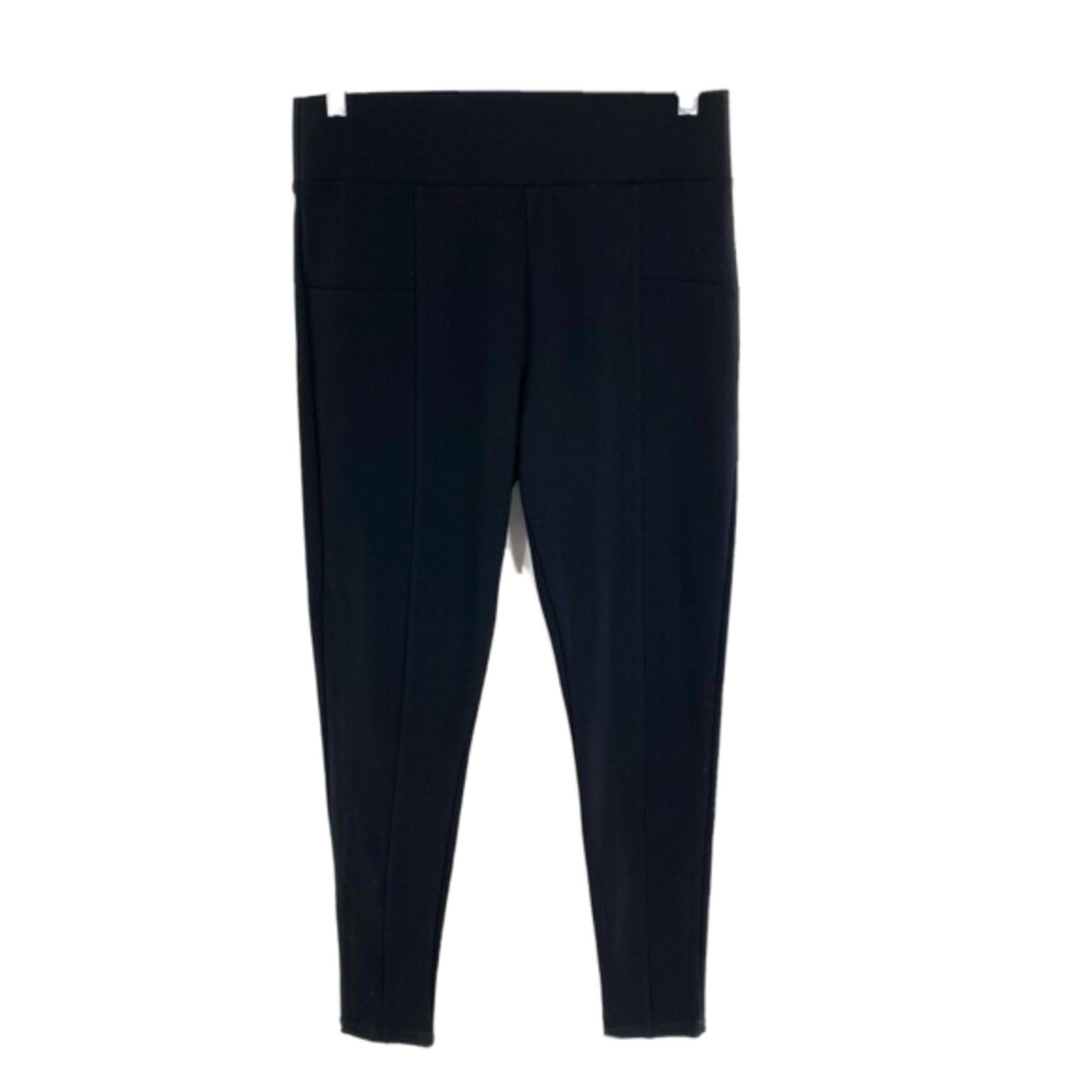 F&F Womens Ponte Pants Trousers Sz 10 Black High‎ Rise Viscose Blend Pull On